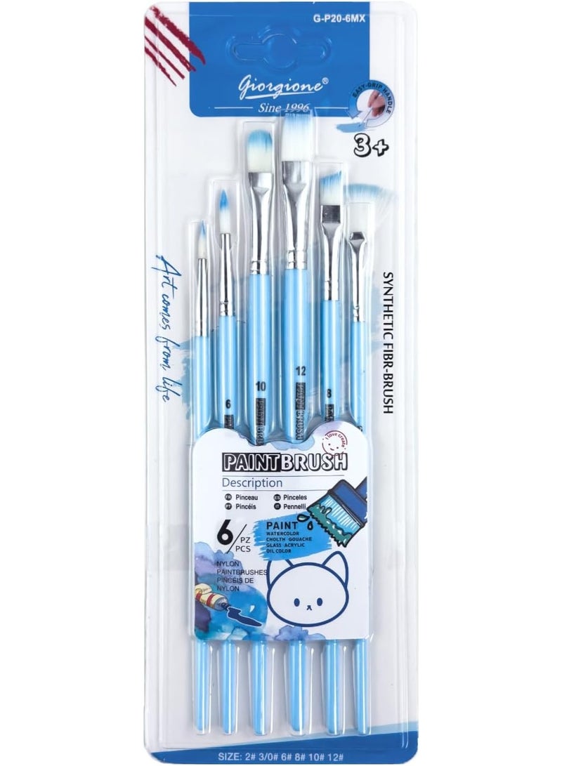 Giorgione Paint Brush Set - Set Of 6 Piece, Multi-Shape Brushes, For Acrylic, Watercolor, Oil & Canvas Painting, For Artists, Kids & Beginners (Baby Blue) - Image 2